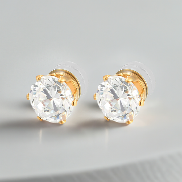Magnetic Cubic Zirconia Stud Earrings for Men and Women, Gold Steel, Non-Piercing Clip-On Design, Perfect for Everyday Wear or Special Occasions