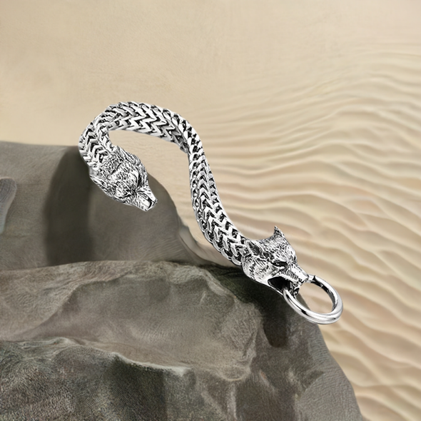 Retro Stainless Steel Lion Head Franco Curb Chain Bracelet Silver Men's Women Retro Stainless Steel Lion Head Franco Curb Chain Bracelet Silver Men's Women