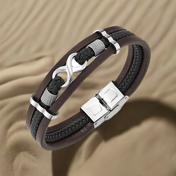 COOLSTEELANDBEYOND Infinity Love Bracelet - Three-Strand Braided Leather Bangle With Number 8 Charm