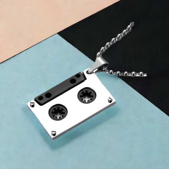 Unisex Cassette Pendant Necklace for Men for Women Stainless Steel with 30 Inches Ball Chain