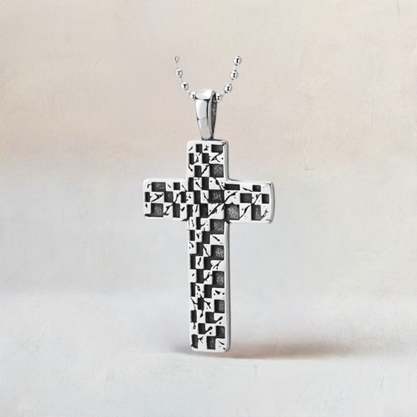 COOLSTEELANDBEYOND Retro Style Cross Pendant of Stainless Steel, Mens Women Necklace, 30 inches Ball Chain