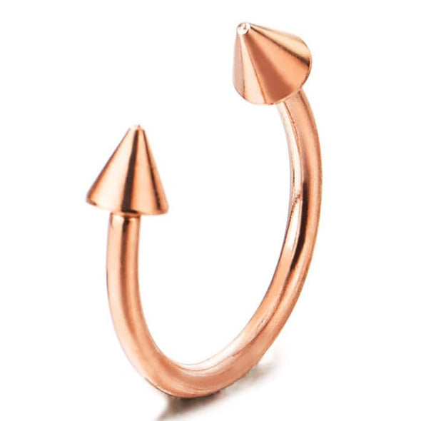 Pair Rose Gold Spike Arrow Huggie Hinged Earrings, Half Circle, for Men Women, Screw Back - COOLSTEELANDBEYOND Jewelry