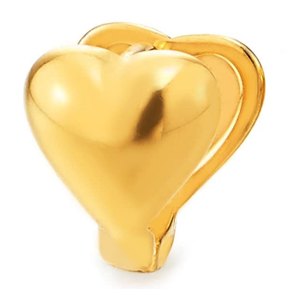 Pair Stainless Steel Gold Color Two-sided Puff Heart Huggie Hinged Hoop Earrings - COOLSTEELANDBEYOND Jewelry