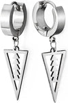Dangling Arrowhead Triangle Circle Huggie Hinged Earrings for Men Women, Stainless Steel, 2pcs - COOLSTEELANDBEYOND Jewelry
