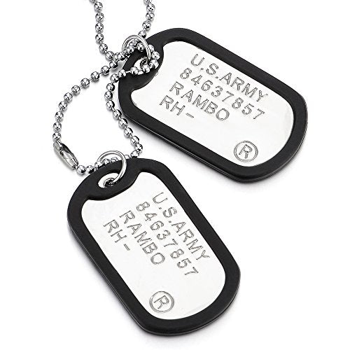 Two-Pieces Military Army Dog Tag with Black Silicone Mens Pendant Necklace, 28 inches Ball Chain - COOLSTEELANDBEYOND Jewelry