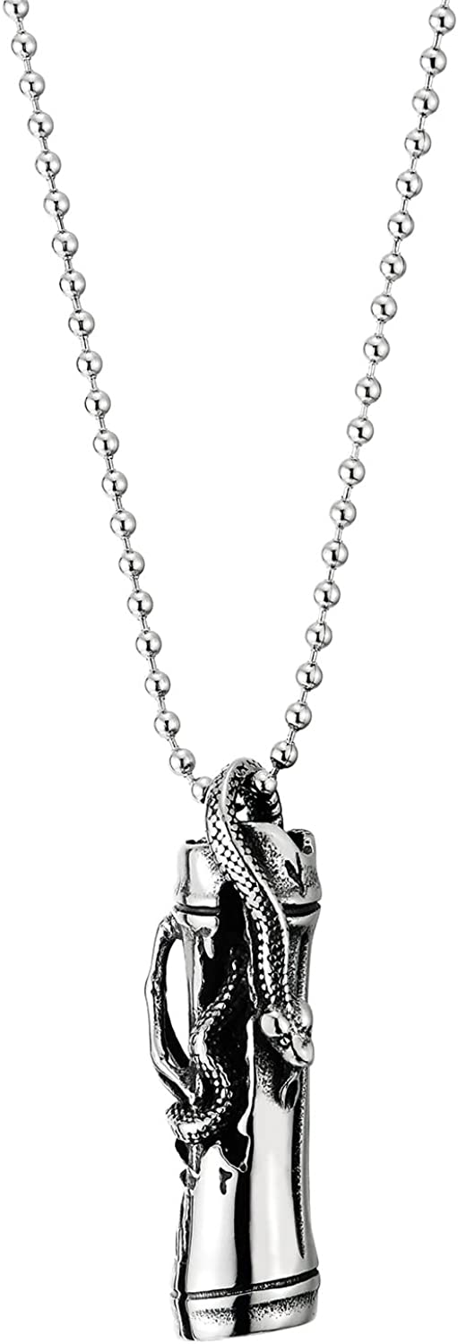 Men Womens Steel Vintage Cobra Snake on a Bamboo Section Pendant Necklace, 30 inches Ball Chain - COOLSTEELANDBEYOND Jewelry