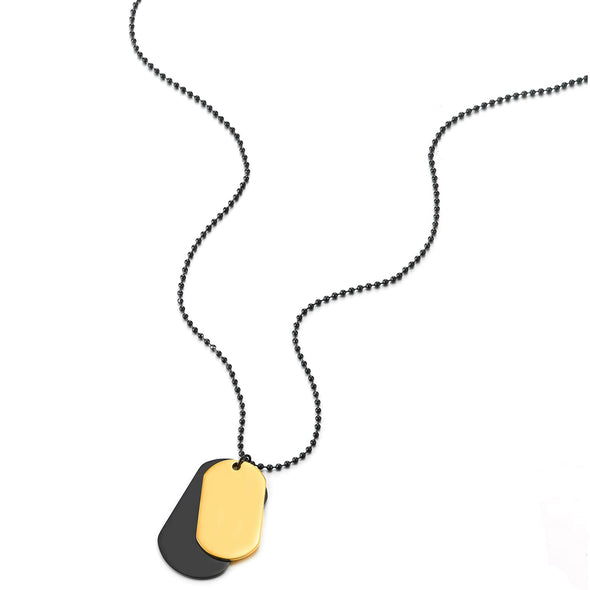 Stainless Steel Two-Pieces Gold Black Mens Women Dog Tag Pendant Necklace with 30 inches Ball Chain - COOLSTEELANDBEYOND Jewelry