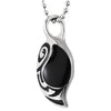 Mens Womens Steel Tribal Totem Curl Wave Swirl Oval Pendant Necklace with Black Enamel, 30 in Chain - COOLSTEELANDBEYOND Jewelry