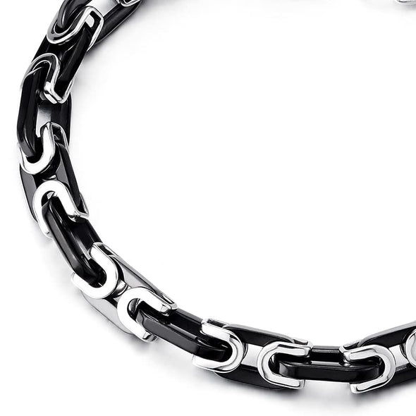 Mens Women New Stainless Steel Braided Link Bracelet Silver Black Two-Tone Polished - COOLSTEELANDBEYOND Jewelry