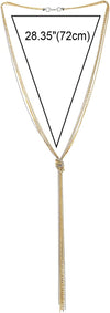 Silver Gold Lariat Necklace Tassel Pendant with Bead Chain and Rhinestones, Long Chains Y-Shape - COOLSTEELANDBEYOND Jewelry