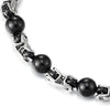 Unique Men Women Stainless Steel Braided Link Bracelet with Bead Ball Charms, Silver Black Two-tone - COOLSTEELANDBEYOND Jewelry