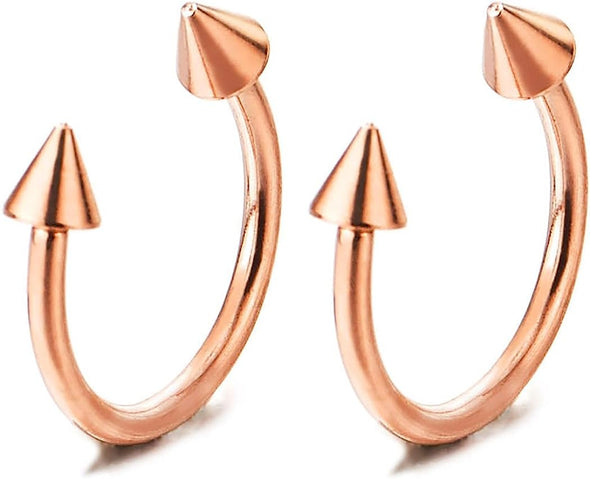 Pair Rose Gold Spike Arrow Huggie Hinged Earrings, Half Circle, for Men Women, Screw Back - COOLSTEELANDBEYOND Jewelry