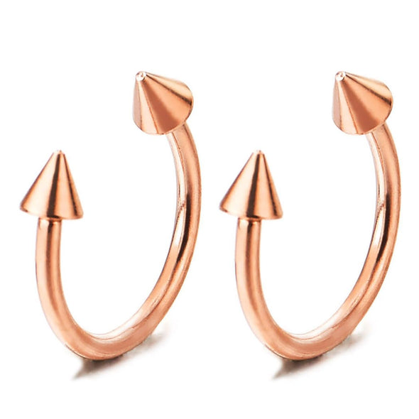 Pair Rose Gold Spike Arrow Huggie Hinged Earrings, Half Circle, for Men Women, Screw Back - COOLSTEELANDBEYOND Jewelry