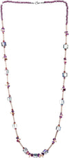 COOLSTEELANDBEYOND Crystal Statement Necklace, Elegant Purple Rainbow Beads Long Chain with Sticks Discs and Crystal Cube Beads - COOLSTEELANDBEYOND Jewelry