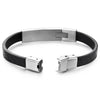 COOLSTEELANDBEYOND Mens Steel ID Identification Bracelet with Cubic Zirconia and Black Textured Leather Straps - COOLSTEELANDBEYOND Jewelry