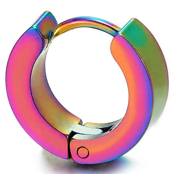Oxidized Rainbow Huggie Hinged Hoop Earrings, Unisex Men Women, Pair - COOLSTEELANDBEYOND Jewelry