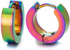 Oxidized Rainbow Huggie Hinged Hoop Earrings, Unisex Men Women, Pair - COOLSTEELANDBEYOND Jewelry