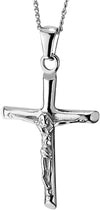 Jesus Christ Crucifix Small Cross Pendant Necklace Stainless Steel for Men Women, 22 in Steel Rope Chain - COOLSTEELANDBEYOND Jewelry