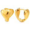 Pair Stainless Steel Gold Color Two-sided Puff Heart Huggie Hinged Hoop Earrings - COOLSTEELANDBEYOND Jewelry