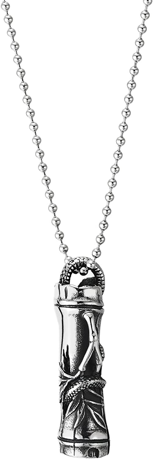 Men Womens Steel Vintage Cobra Snake on a Bamboo Section Pendant Necklace, 30 inches Ball Chain - COOLSTEELANDBEYOND Jewelry