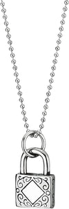 Stainless Steel Lock Pendant Engraved with Filigree Patter, Necklace for Men Women, 23.6 In Ball Chain - COOLSTEELANDBEYOND Jewelry