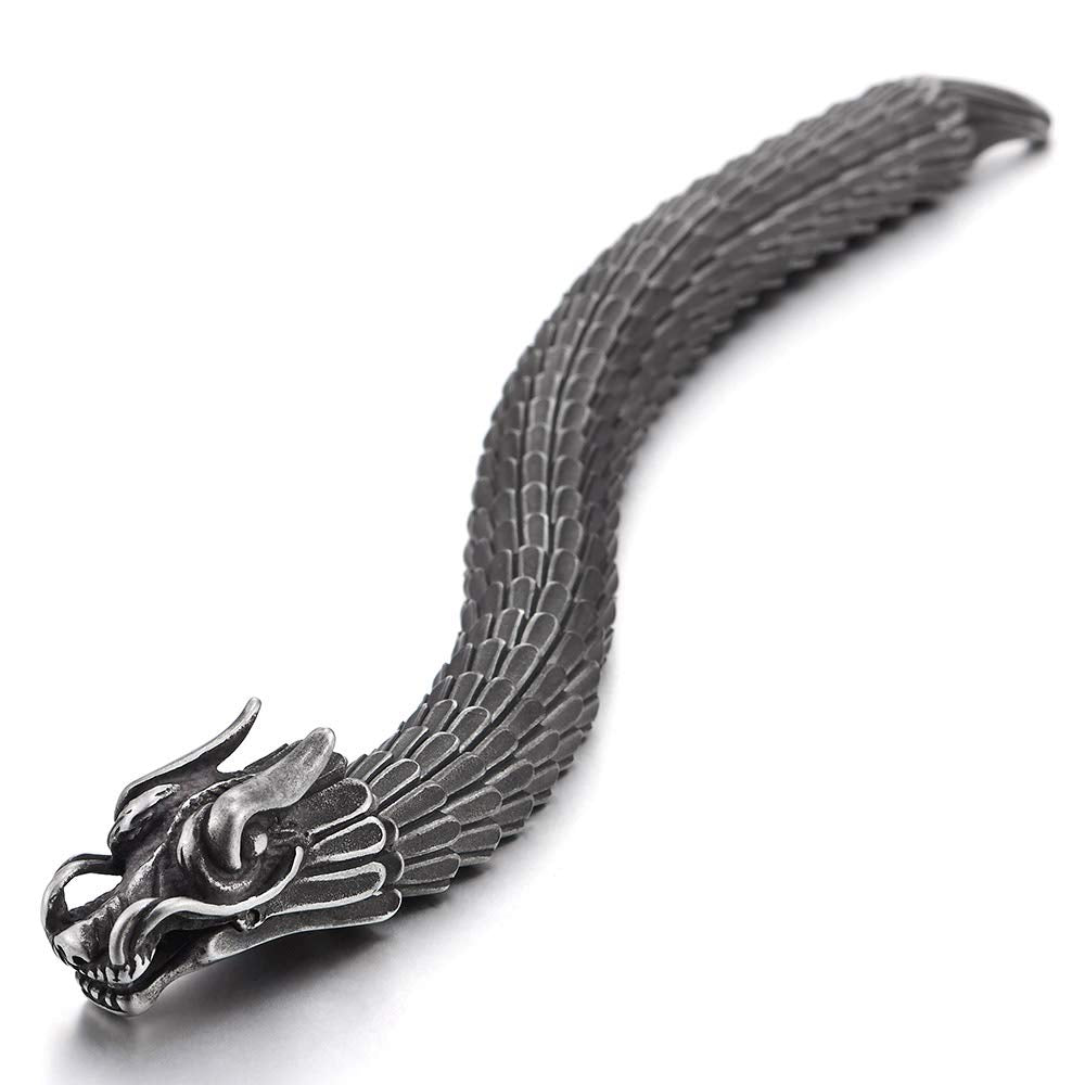 COOLSTEELANDBEYOND Men's Vintage Skull Bracelet - 2CM Wide Twisted Braided Link Chain, Gothic Biker Style, Stainless Steel