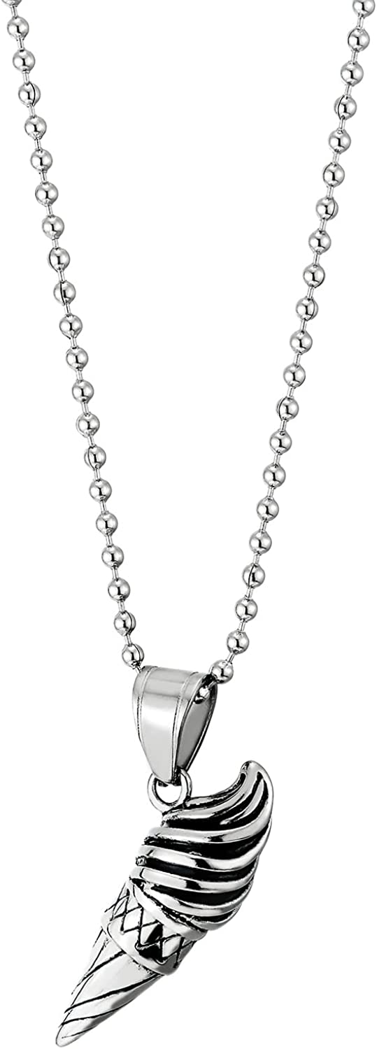 Stainless Steel Mens Women Ice cream Cone Pendant Necklace with 23.6 inches Ball Chain - COOLSTEELANDBEYOND Jewelry