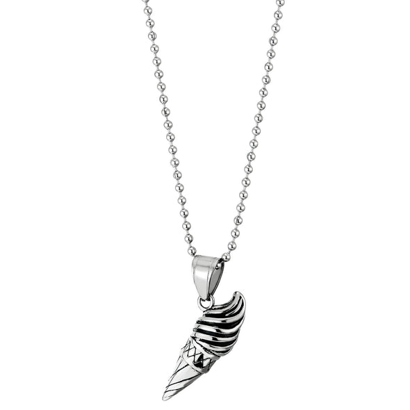 Stainless Steel Mens Women Ice cream Cone Pendant Necklace with 23.6 inches Ball Chain - COOLSTEELANDBEYOND Jewelry