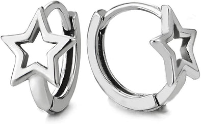 Mens Womens Stainless Steel Star Frame Pentagram Huggie Hinged Hoop Earrings, 1 Pair - COOLSTEELANDBEYOND Jewelry