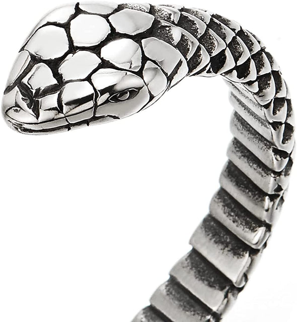 COOLSTEELANDBEYOND Stainless Steel Snake Heads Cuff Bracelet for Mens Women, Snake Scale Bangle, Retro Style - COOLSTEELANDBEYOND Jewelry