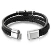 Stainless Steel Ancient Eagle Bangle Bracelet Three-strand Black Braided Leather Wristband for Men - COOLSTEELANDBEYOND Jewelry