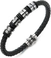 COOLSTEELANDBEYOND Mens Women Black Braided Leather Bracelet, Bangle with Stainless Steel Bead String and Magnetic Clasp - COOLSTEELANDBEYOND Jewelry