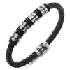 COOLSTEELANDBEYOND Mens Women Black Braided Leather Bracelet, Bangle with Stainless Steel Bead String and Magnetic Clasp - COOLSTEELANDBEYOND Jewelry