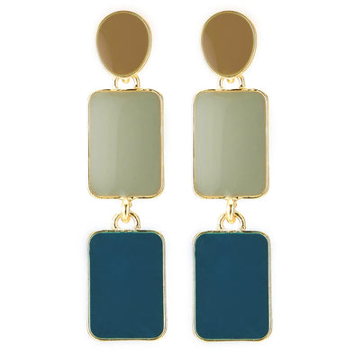 Gold Color Circle Rectangles Statement Drop Dangle Stud Earrings with Enamel - COOLSTEELANDBEYOND Jewelry