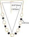 Stylish Gold Chain Circle Links Necklace with Black Cube Crystal Beads Pendant, Party - COOLSTEELANDBEYOND Jewelry