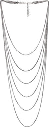 COOLSTEELANDBEYOND Multi-Strand Waterfall Statement Necklace Silver Color Choker Collar Box Chains, Dress Party Fashion - COOLSTEELANDBEYOND Jewelry