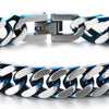 Mens Stainless Steel Silver Blue Two-tone Curb Chain Bangle Bracelet, Satin Finish - COOLSTEELANDBEYOND Jewelry