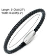 COOLSTEELANDBEYOND Classic Mens Women Thin Black Braided Leather Bracelet Leather Bangle, Steel Oval Magnetic Clasp - COOLSTEELANDBEYOND Jewelry