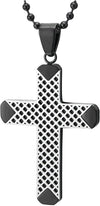 COOLSTEELANDBEYOND Mens Cross Pendant Necklace, Checkered Design, Silver Black Stainless Steel, 30 inches Ball Chain - COOLSTEELANDBEYOND Jewelry