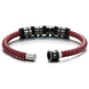 COOLSTEELANDBEYOND Mens Women Red Braided Leather Bracelet, Bangle with Stainless Steel Bead String and Magnetic Clasp - COOLSTEELANDBEYOND Jewelry