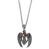 COOLSTEELANDBEYOND Mens Women Steel Vintage Angle Wing Cross Pendant Necklace with Red Cubic Zirconia, 30 in Chain - COOLSTEELANDBEYOND Jewelry