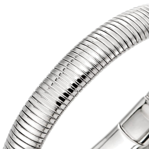 COOLSTEELANDBEYOND Stripwound Spring Cable Wire Link Bracelet for Mens Women, Stainless Steel, Bangle High Polished, Unique