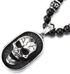 COOLSTEELANDBEYOND Gothic Style Skull Pendant Necklace for Men Black Onyx Beads Chain Stainless Steel Blackened Dog Tag - COOLSTEELANDBEYOND Jewelry