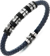 COOLSTEELANDBEYOND Mens Women Blue Braided Leather Bracelet, Bangle with Stainless Steel Bead String and Magnetic Clasp - COOLSTEELANDBEYOND Jewelry