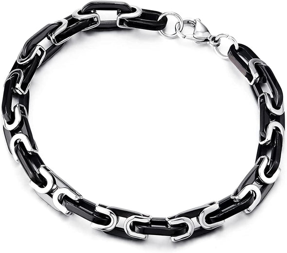 Mens Women New Stainless Steel Braided Link Bracelet Silver Black Two-Tone Polished - COOLSTEELANDBEYOND Jewelry