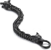 COOLSTEELANDBEYOND Biker Viking Black Wolf Heads Bracelet Mens Steel Double Curb Chain Braided Rope Chain Bracelet - COOLSTEELANDBEYOND Jewelry