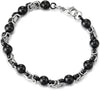 Unique Men Women Stainless Steel Braided Link Bracelet with Bead Ball Charms, Silver Black Two-tone - COOLSTEELANDBEYOND Jewelry