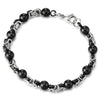 Unique Men Women Stainless Steel Braided Link Bracelet with Bead Ball Charms, Silver Black Two-tone - COOLSTEELANDBEYOND Jewelry