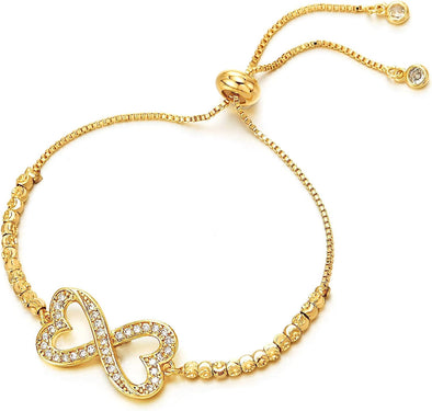 COOLSTEELANDBEYOND Cubic Zirconia Friendship Infinity Love Number 8 Bracelet, Women Gold Color Bead Bracelet Link Charm - COOLSTEELANDBEYOND Jewelry