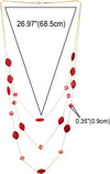 COOLSTEELANDBEYOND Gold Statement Necklace Three-Strand Long Chains with Red Crystal and Matt Red Irregular Oval Beads - COOLSTEELANDBEYOND Jewelry